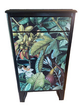 VINTAGE LEBUS BEDSIDE CABINET UPCYCLED  STORAGE CUPBOARD MIND THE GAP WALLPAPER