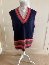 WHITE STUFF KNITTED TANK TOP /SLEEVELESS JUMPER SIZE 16 NAVY/ORANGE TRIM VGC