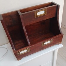 LARGE VINTAGE RETRO WOODEN DESK ORGANISER DESK TIDY 