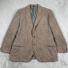 Harris Tweed Jacket Mens 48 R Brown Wool Hunt Herringbone USA America Vintage