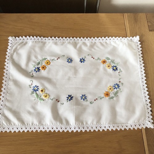 Hand embroidered tray cloth - hand,