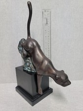 Vintage Bronze Panther Jaguar Tiger Sculpture Bookend Statue Art 12"