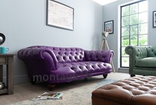 Bespoke Judge Oskar Button  Seat Purple Red Leather Chesterfield Sofa