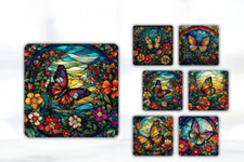 Set of 6 Butterfly Stained