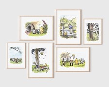 SET OF 6 Classic Winnie the Pooh Prints, A4 & A5, Nursery gallery wall art