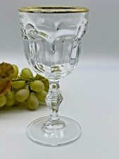 Water Goblet Wine Glass Gold Rim Sculpted Design Clear Made in Italy