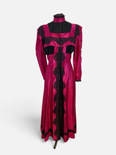 Magenta satin victorian gown - satin,