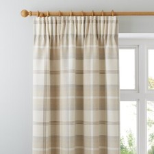 Dunelm Luxury Highland Check Cream Checked Pencil Pleat Curtains 66"x72", 90"x54