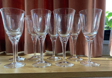 Set of 8 Pretty Vintage Twist Stem Wine Glasses and 8 Matching Port Glasses