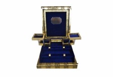X-Large Rustic Gold Jewellery Box Double Rod with Twilight Blue Velvet Lining