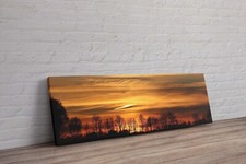 Large Red Orange Trees Sunset Panoramic Canvas Wall Art Picture Painting Print