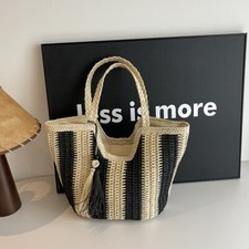 Elegant Straw Woven Handbag Beach Bag Holiday Tote Bag Retro Shoulder Bag