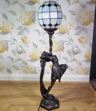 Vintage Widdop Bingham Crosa Tiffany/Art Deco Style Table Lamp Lady Sculpture
