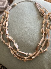 Three Rows Of  Aberlone Shell  Necklace In Multi Shades Of  Brown & beige