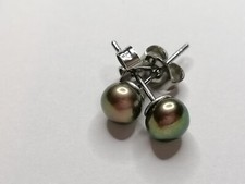 Cold Steel Cultured Freshwater Peacock Pearl Stud Earrings 5mm Hypoallergenic 02
