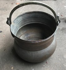 Large Antique/Vintage Rustic Brass & Copper Cauldron/Boiler Log Basket/Planter