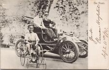 Child Boy Bicycle 4 Wheels Quadracycle Auto First Electric Car ?? Postcard E82