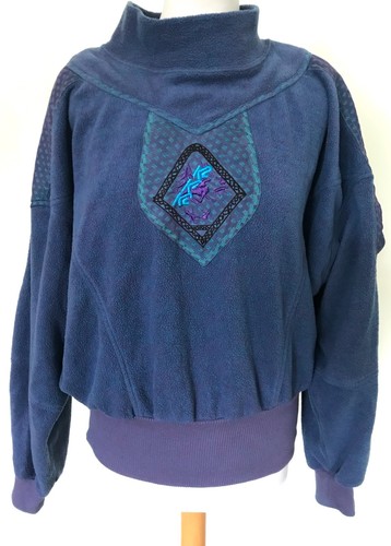 Vintage 80s blue fleece jumper - fleece,