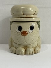 Vintage Ceramic Cookie Jar Cat In Hat Kitschy Retro 9” Curious A3