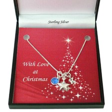 Sterling Silver Star Necklace with Letter & Birthstone. Chirstmas Gift. for Xmas