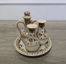 Fosters Pottery Cornwall 4 Part Cruet Condiment Set Salt Pepper Vinegar Vintage 