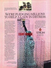 ADVERT STROH Brewery Co Statue of Liberty Restoration Sponsor 1984 Print Ad 722C