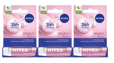 3 Pack NIVEA Pearly Shine Lip Balm (4.8g), Lip Balm with Shea Butter UK