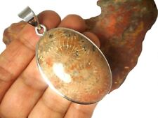 Large Oval Fossilized  CORAL  Sterling  Silver  925  Gemstone  Pendant