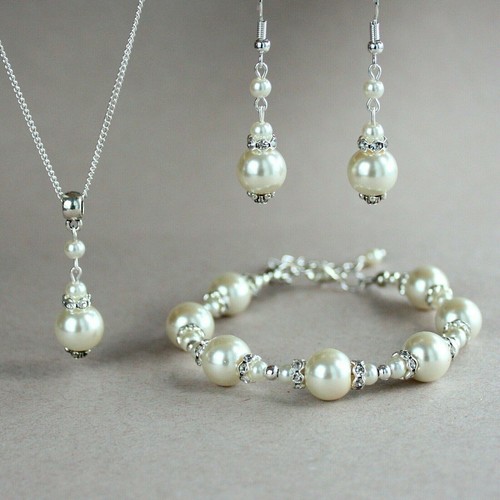 Cream ivory pearls silver
