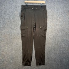 ME+EM Satin Trousers Womens Size UK 10 Brown Cargo Combat Pants Gold Buttons