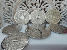Vintage Set of 6 Silver Plated Wine Glass Coasters With Bottle Stand