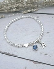 Silver Stretch Beaded Birthstone Heart Initial Birthday Bracelet Gift Women Kids