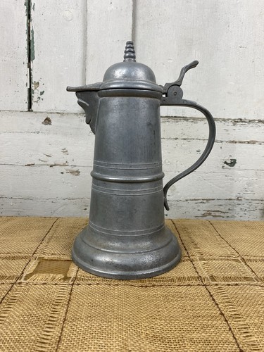 Vintage lidded pewter pitcher - lidded,