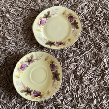 Vintage Clare Bone China Two  Set Yellow/white Floral Gilded Trim Saucer & Plate