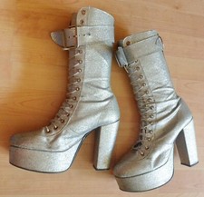 Vintage 70's Look Silver Glitter Platform Boot Glam Rock Fancy Dress ABBA LGBTQ+
