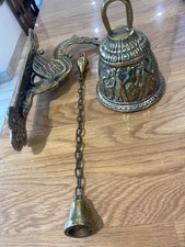 Vintage Peerage Brass Wall Mounted Hanging Door Shop Bell With A Dragon Holder