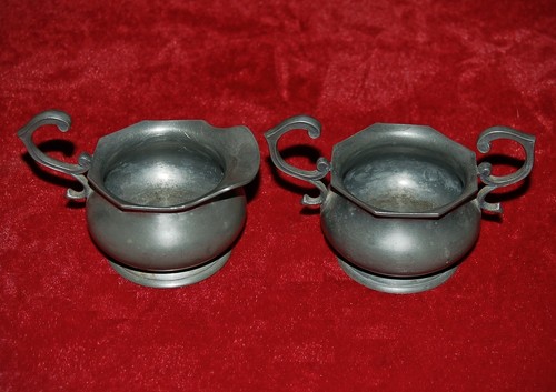 Antique pewter cream and sugar - and,