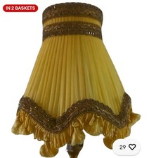 BEAUTIFUL VINTAGE 6" CLIP ON BOUDOIR CHIFFON PLEATED LAMPSHADE IN GOLD UNIQUE