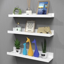 Set Of 3 White Wooden Wall Mounted Floating Shelves Decor Display Home Bathroom