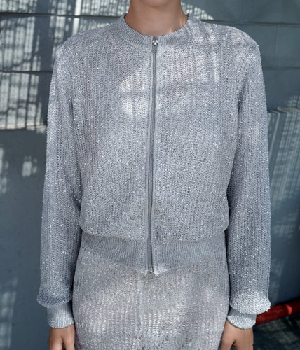 Zara silver sequin knit bomber - sequin,
