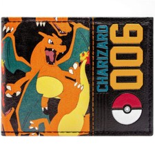 Pokemon Flaming Fire Charizard 006 Pokeball Orange Bi-Fold ID Card Wallet SECOND