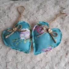 2 Small Fabric Hanging Hearts