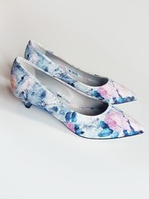 MSGM Pastel Blue Floral Kitten Heel Court Shoes, Size 4 - Brand New