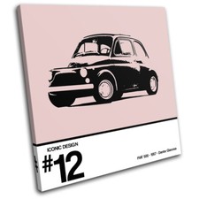 Iconic Design Retro Fiat 500 Vintage SINGLE CANVAS WALL ART Picture Print