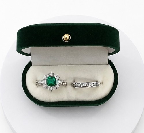 Emerald bridal ring set - set, 8