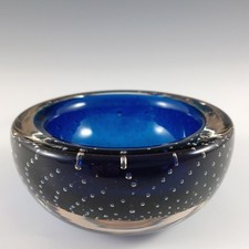 Whitefriars #9099 Blue Glass Controlled Bubble Vintage Bowl