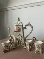 Capodimonte Porcelain Vintage Decorative Embossed Teapot & Cups