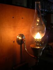 EDWARDIAN BRASS KEROSENE OIL WALL BRACKET LAMP  FULLY WORKING WITH CHIMNEY