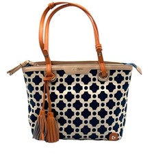 Spartina 449 May River Island Tote Tan Leather Navy Linen Resort Travel Gift Bag