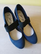 NAVY BLUE & BLACK SUEDE COURT SHOE - M&S  - SIZE 4 VGC
